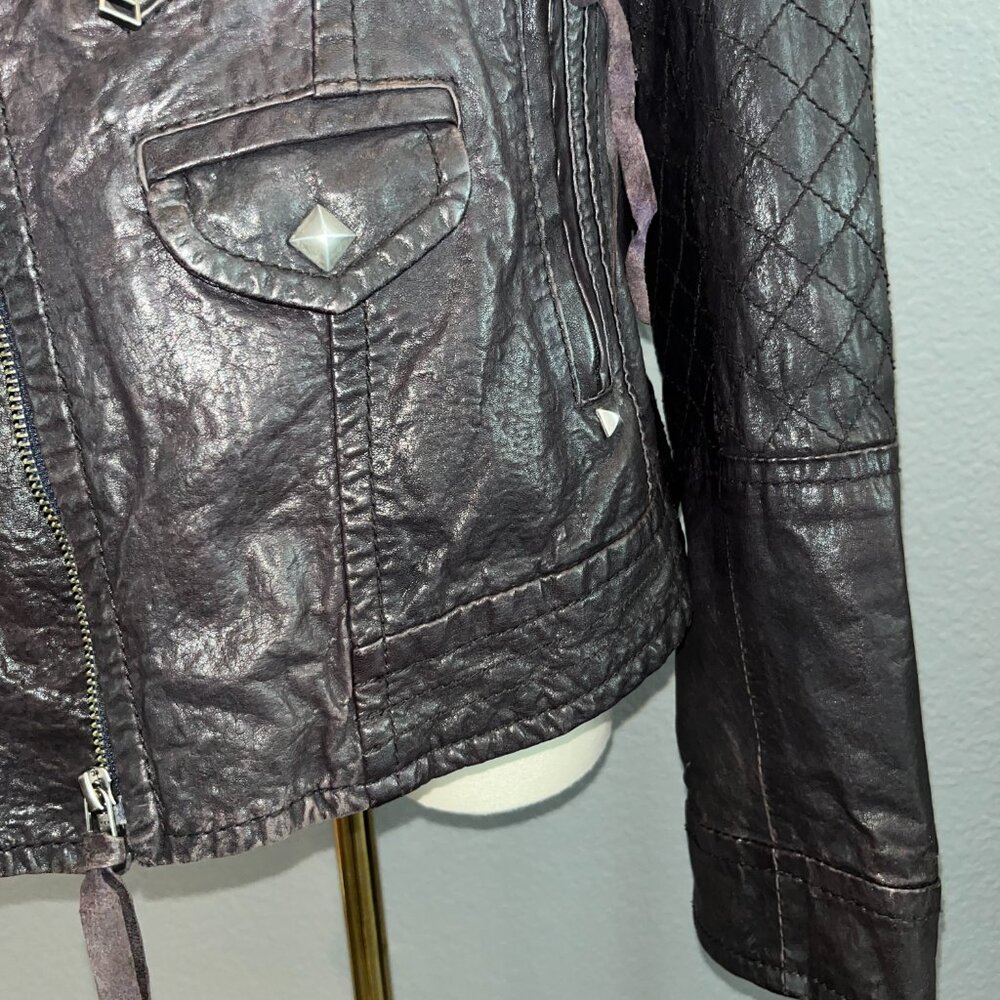 Y - INN GENUINE LEATHER CHOCOLATE BROWN LEATHER MOTO JACKET - STUDDED - EU 48 - Picture 5 of 14